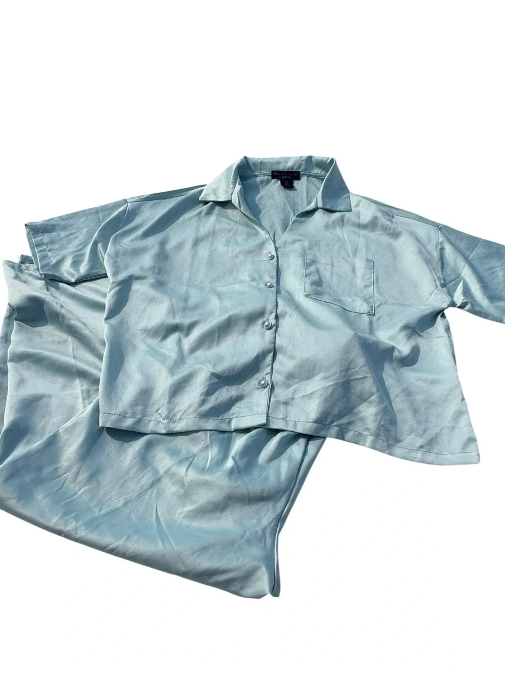 House of Harlow 1960 Sleepwear Large Blue Green Satin Pajama Set NWOT